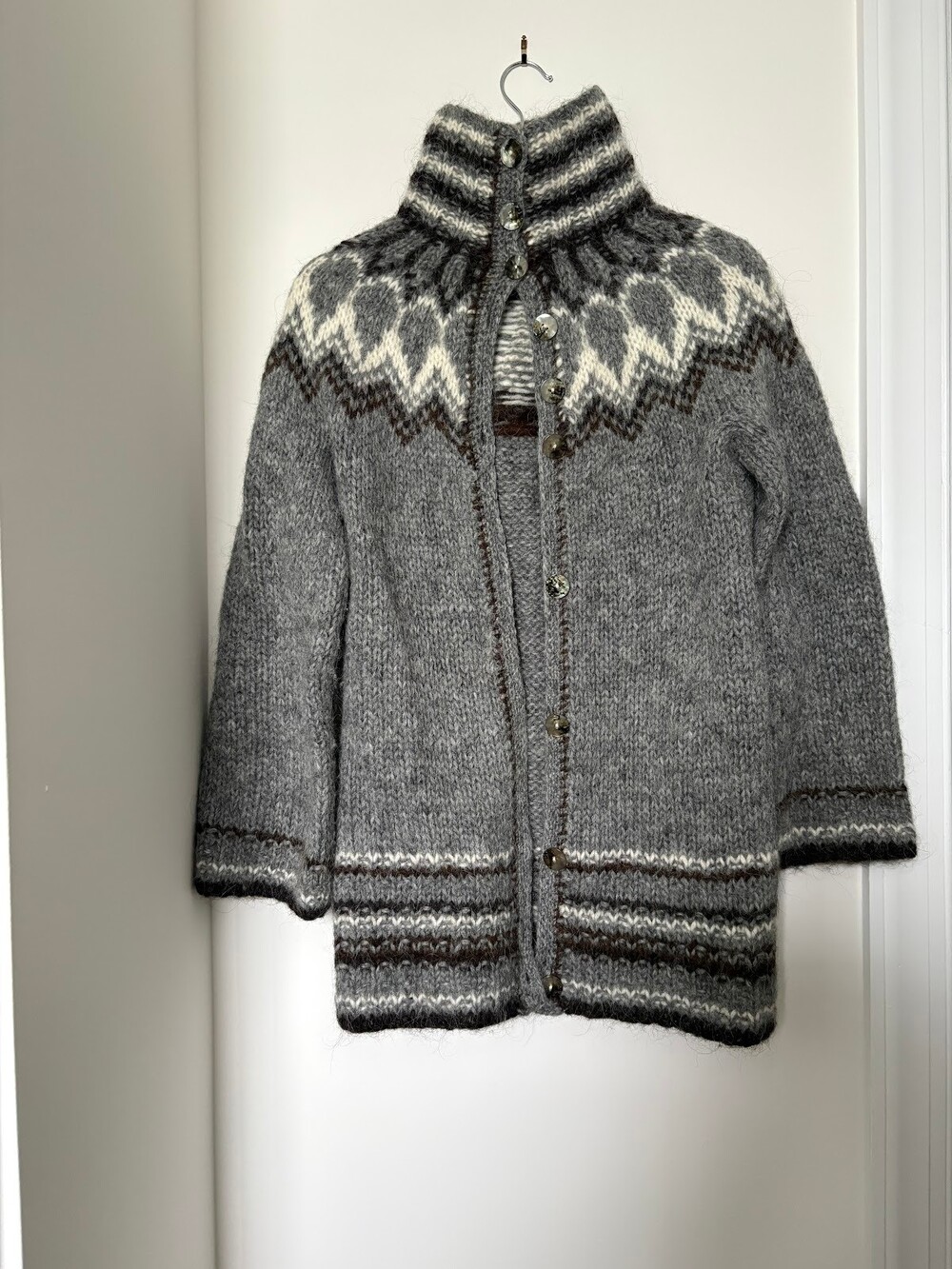Farmers Market Iceland Handknit Style Wool Cardigan Sweater Gray Women S